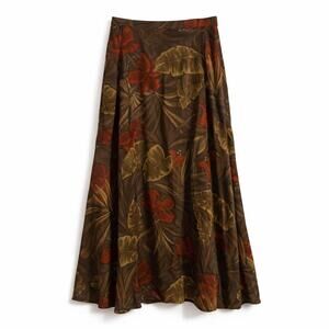 100% Silk Vintage Jones New York Brown Tropical Print Midi Skirt Whimsygoth